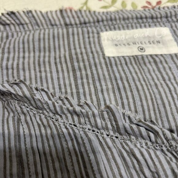 Khadi and Co. Bess Nielsen Blouse Stripe Medium Brown Blue - Picture 15 of 16
